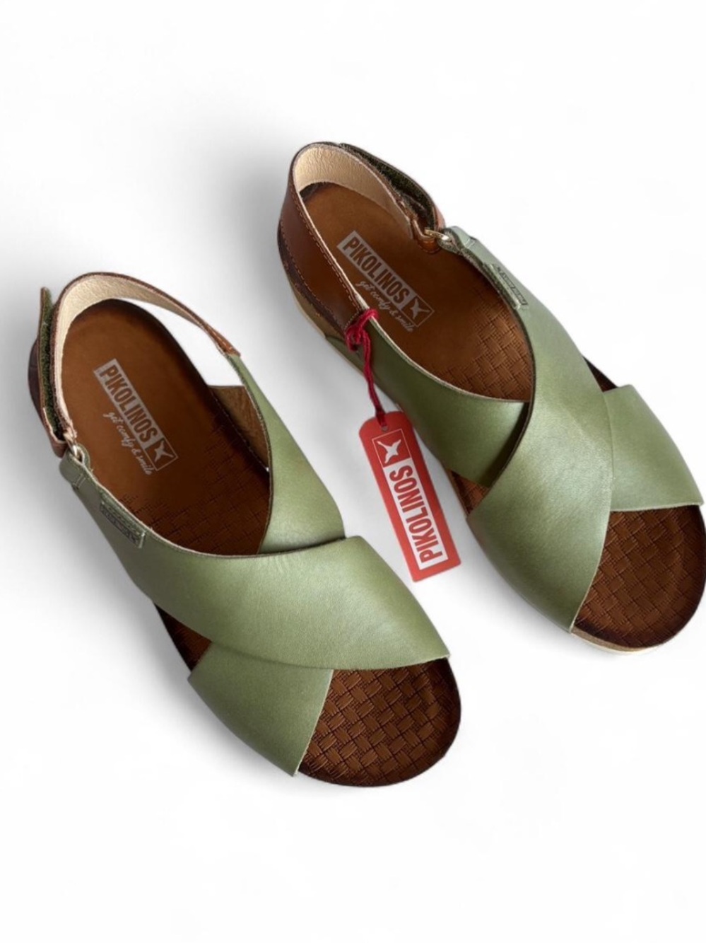 PIKOLINOS Olive Green and Brown Crossband MAHON Wedge Sandals - Picture 2 of 8